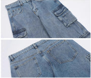 Retro Washed Multi-pocket Jeans Women's Overalls Straight Casual Pants