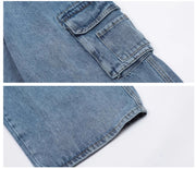 Retro Washed Multi-pocket Jeans Women's Overalls Straight Casual Pants