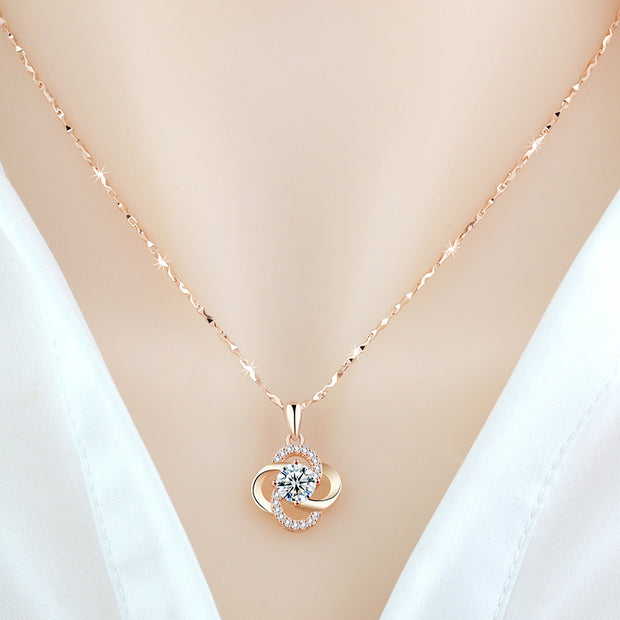 Necklace 925 Sterling Silver Plated 18k Rose Gold Necklace Female Clover Clavicle Chain For Girlfriend''s Birthday Valentine''s Day Gift